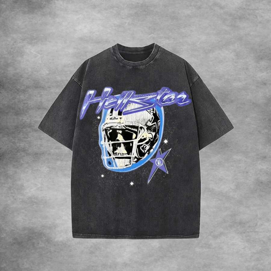 Hellstar Football Skull Washed Black Blue